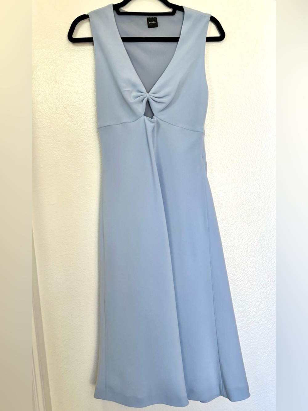 Vintage 90’s Dress Sz Small Crepe De Chine Midi Sahza Blue Periwinkle Sleeveless